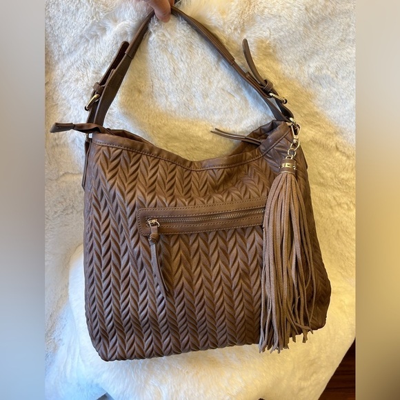 Moda Luxe Expresso brown M/L handbag faux leather abstract herringbone design. J - Picture 9 of 11